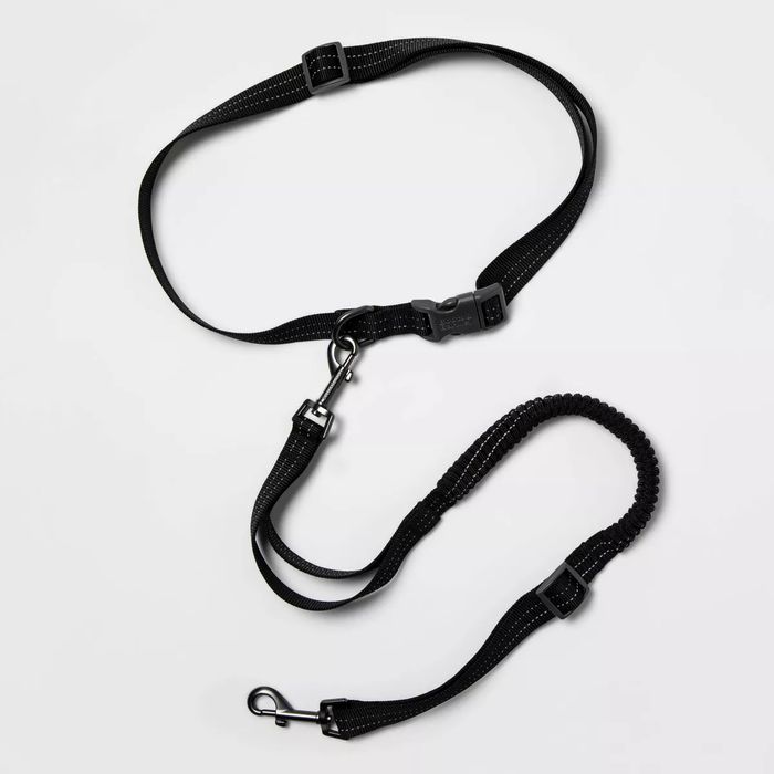 Black adjustable dog leash set with buckle and clasp