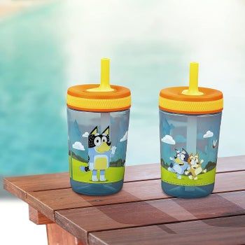 A cute bluey tumbler cup, perfect for little hands.