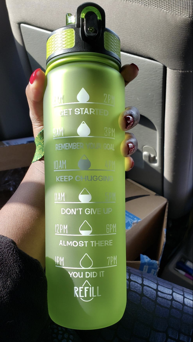 A green water bottle.