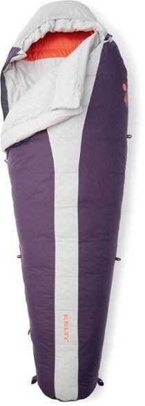 The purple, orange, and gray mummy bag