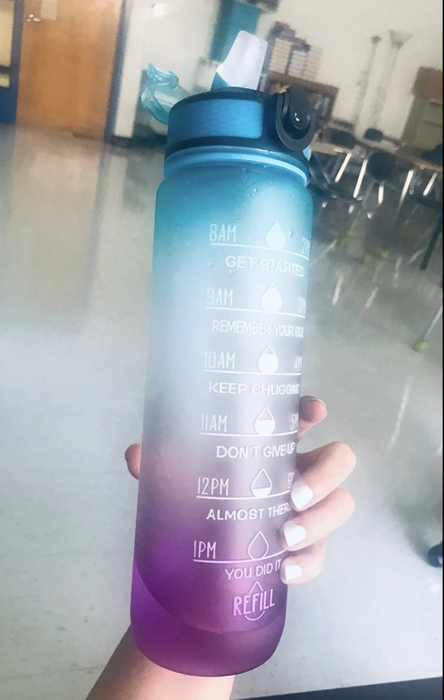 An ombre purple and blue water bottle.