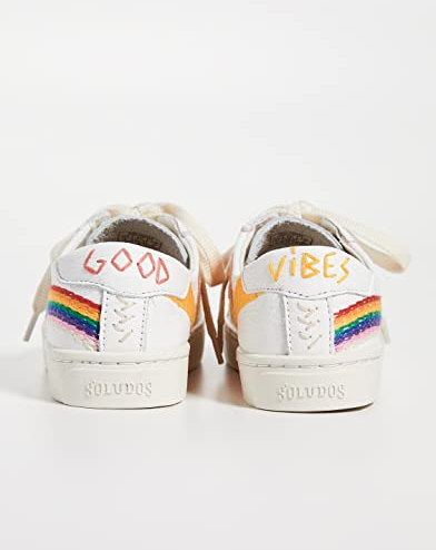 The back of the sneakers, highlighting the embroidery of the phrase