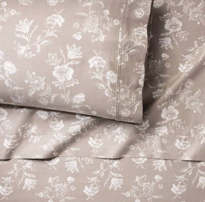 The khaki floral print sheets