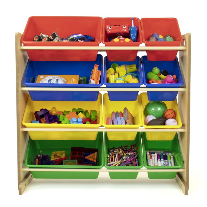 The organizer filled with toys.
