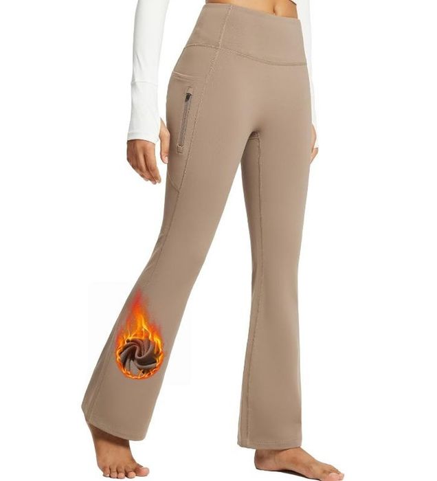 Model showcasing the flared yoga pants