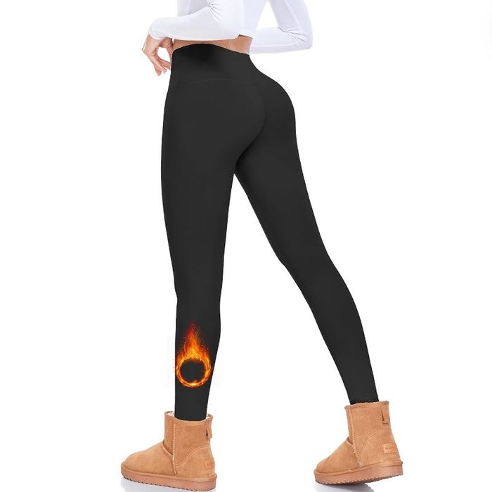 Model showcasing the fleece-lined leggings