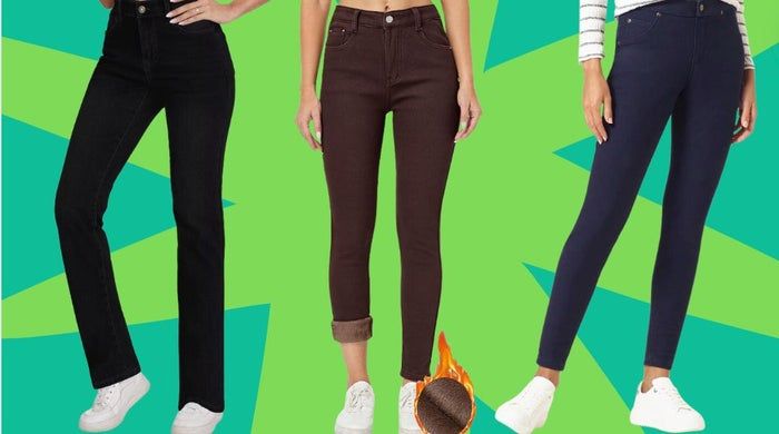These straight-leg pants, brown jeans, and jeggings are discreetly lined with fleece for added warmth.