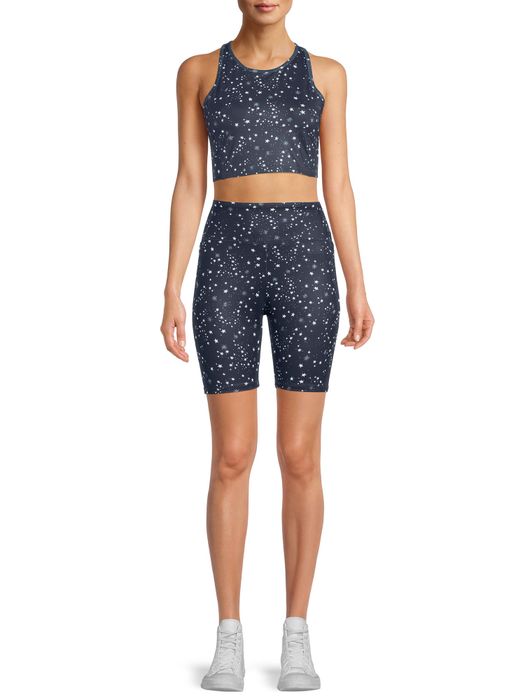 A model wearing the star print shorts