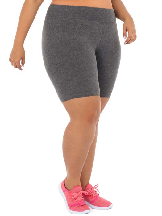 A model showcasing the gray shorts