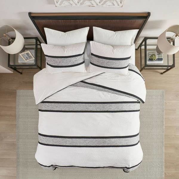 A striped comforter.