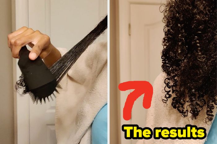 The process of brushing my hair and the final result after using the brush.