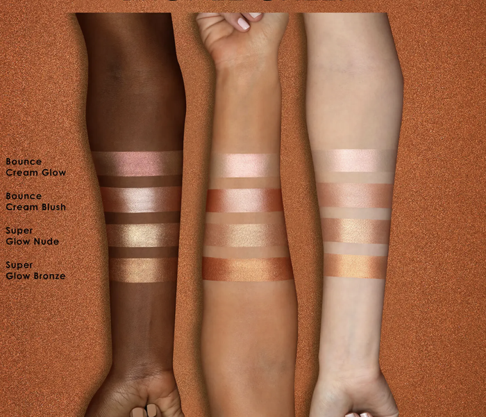 Three diverse models showcasing bronze swatches