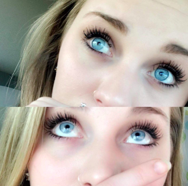A customer’s photo review showcasing their eyelashes after using Essence Lash Princess Mascara