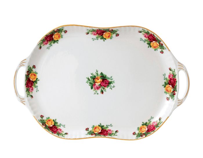 the china tray adorned with a red and orange floral pattern