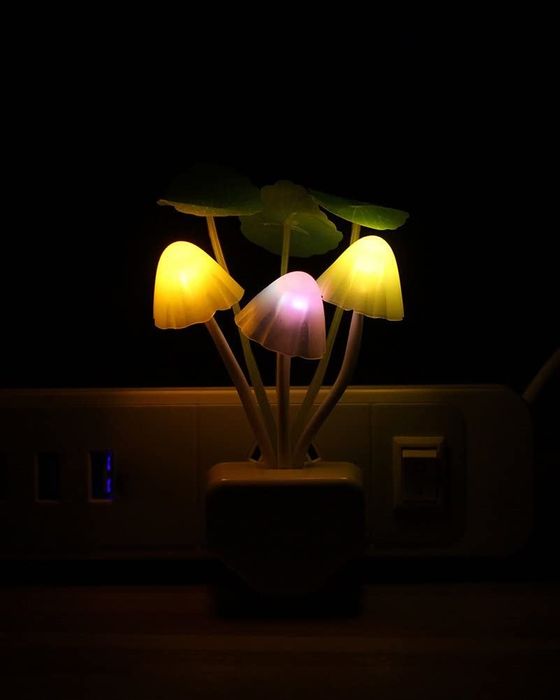the mushrooms glowing softly in the dark, creating a whimsical ambiance