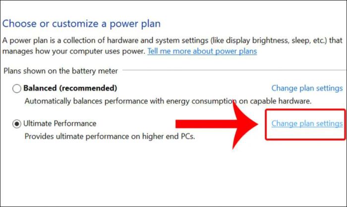 Nhấn vào Change Plan Settings để thay đổi cài đặt