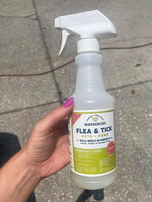 a reviewer holding the spray bottle