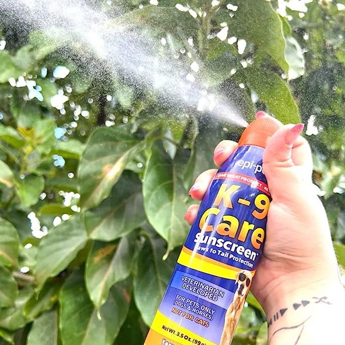 A model demonstrates the sunscreen’s easy spray-on application.