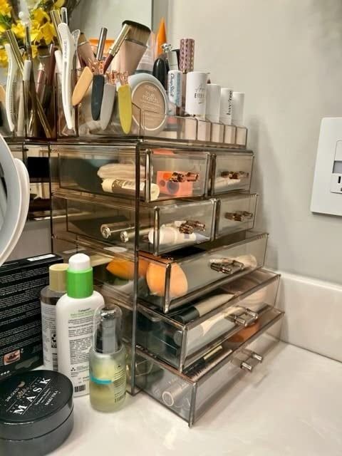 Side view of the same organizer with its drawers opened, showcasing its storage capacity
