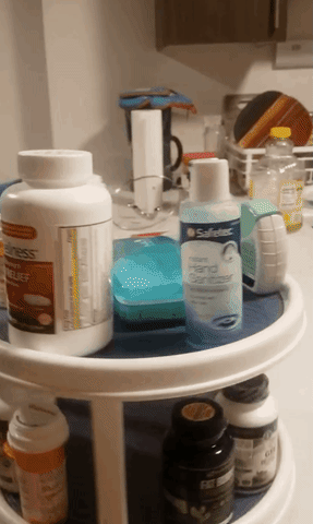Another reviewer’s GIF demonstrates the spinning turntable, showcasing its use for organizing vitamins.