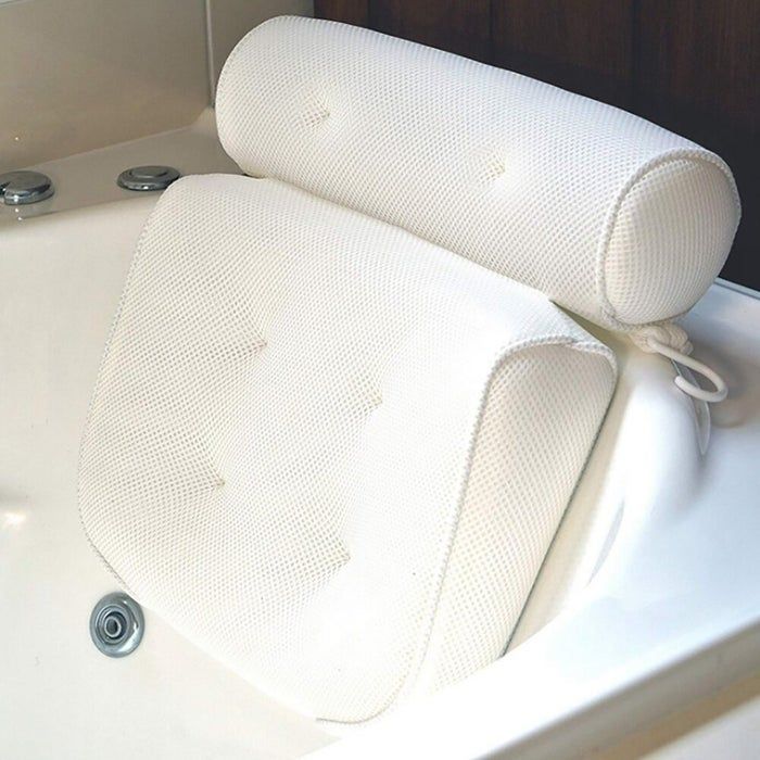 the bath pillow resting in a bathtub