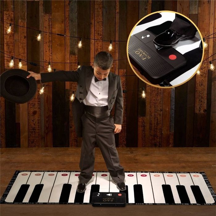 A big piano mat that lets kids jump and play, offering a fun and engaging musical experience.