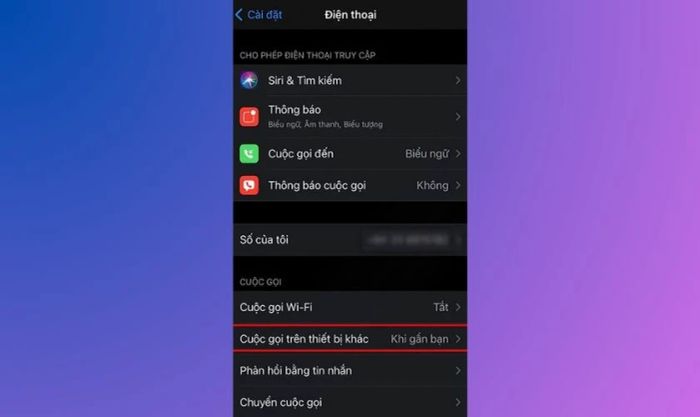 Nhấn vào mục Cuộc gọi trên thiết bị khác
