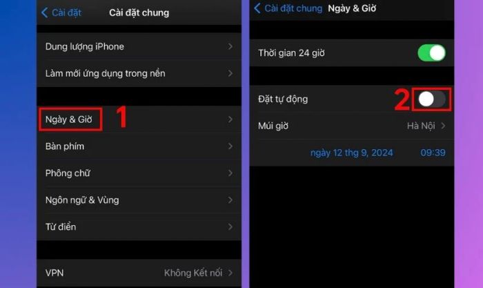 Tắt tính năng tự động cập nhật thời gian