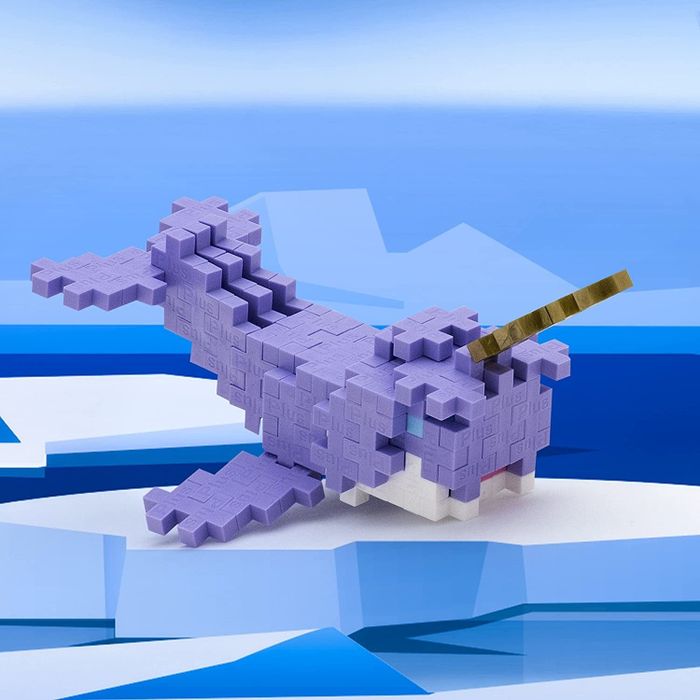 Plus Plus set featuring a narwhal toy