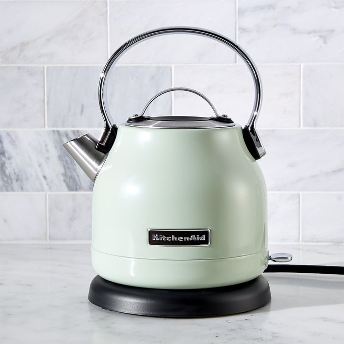 The kettle resting on a kitchen counter