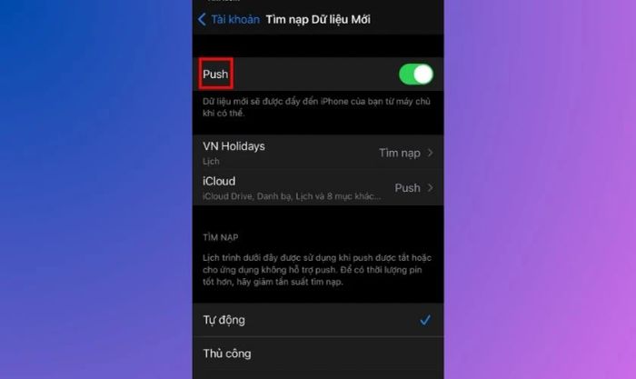 Nhấn để tắt tính năng Push