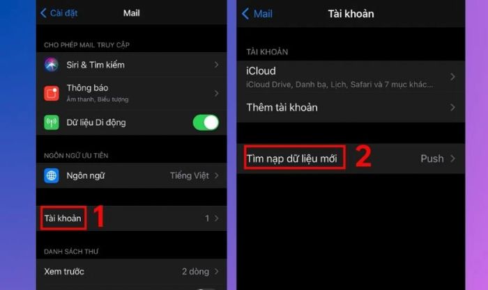 Tắt tính năng tự động tìm nạp dữ liệu mới cho Mail, Danh bạ, Lịch