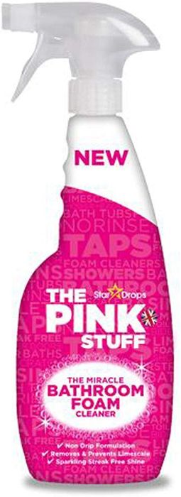 A pink spray bottle labeled