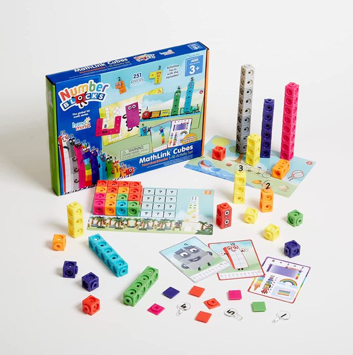 The Numberblocks activity set displayed with its packaging.