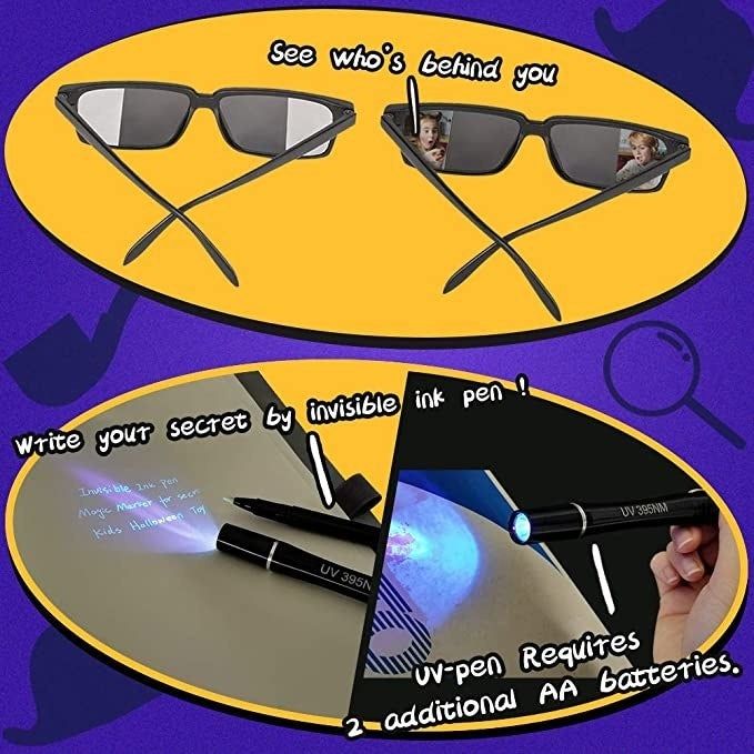 Sunglasses and a flashlight from the detective kit, essential tools for solving mysteries.