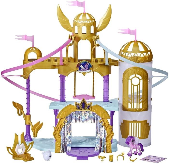The gold and purple castle playset with ziplines