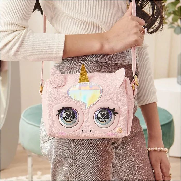 a child with the unicorn purse pet