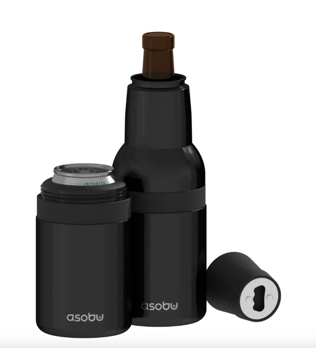 A close-up of the product placed on a beer can and bottle