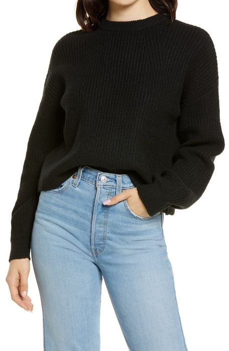 A black crewneck sweater.