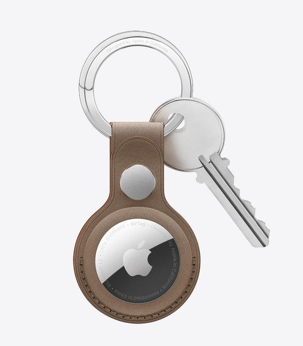 A keychain featuring an AirTag