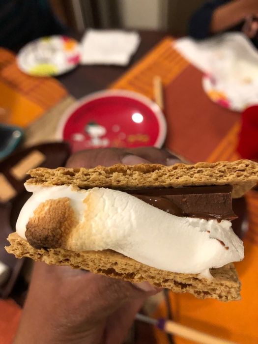 A reviewer photo showing a golden, toasted marshmallow on a s'more