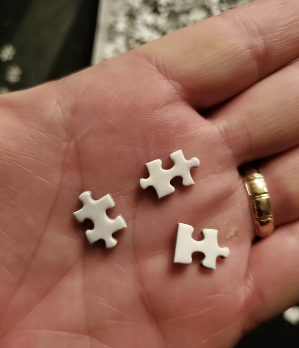 Three small pieces held in someone's hand