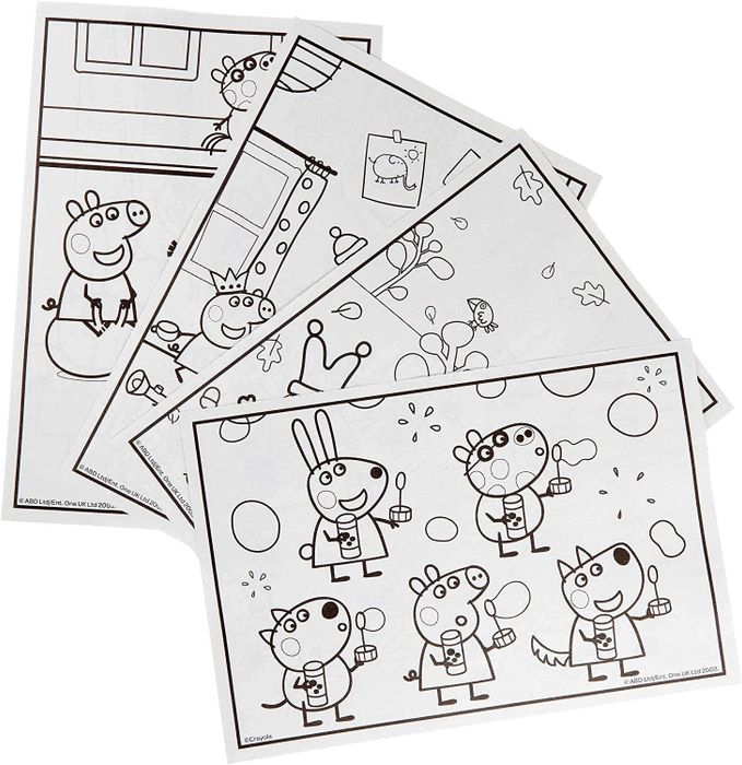 A few pages from a Peppa Pig coloring book.
