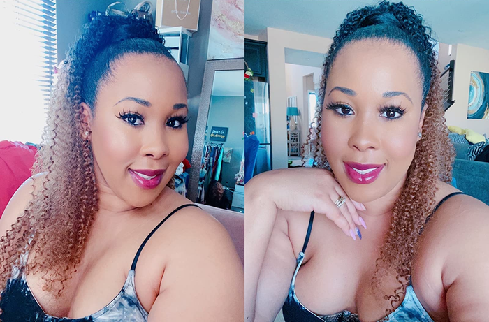 Side-by-side photos of a reviewer sporting a high ponytail with perfectly slicked-down hair.