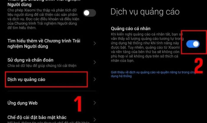 Tắt công tắc Quảng cáo cá nhân là xong