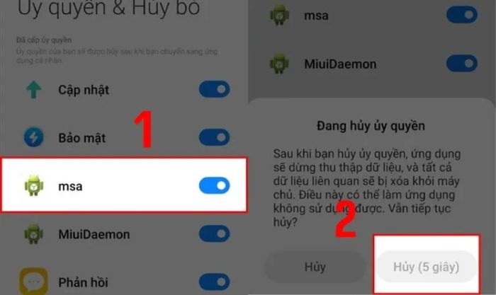 Tìm và tắt công tắc trong mục MSA