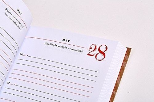 The interior of the book showcasing dates and intriguing question prompts to guide your memories.