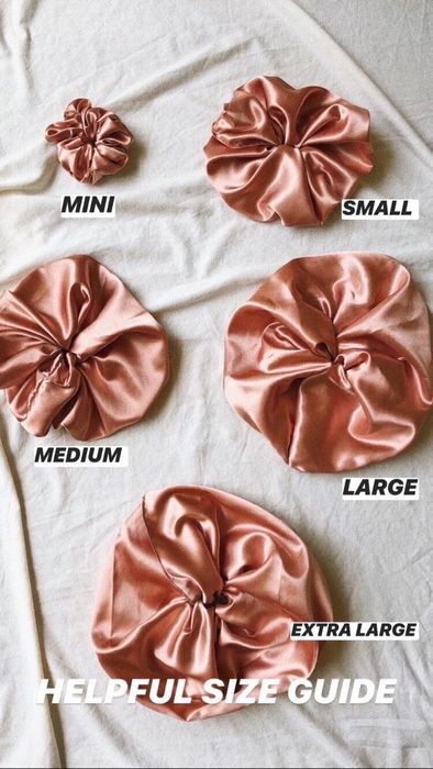 A size chart for the scrunchies, available in five different sizes.
