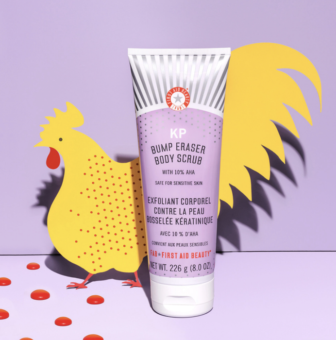The purple bottle of exfoliator.