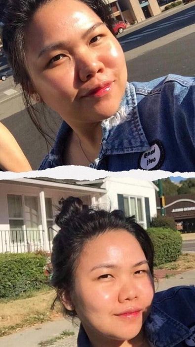A reviewer showing off their glowing skin.